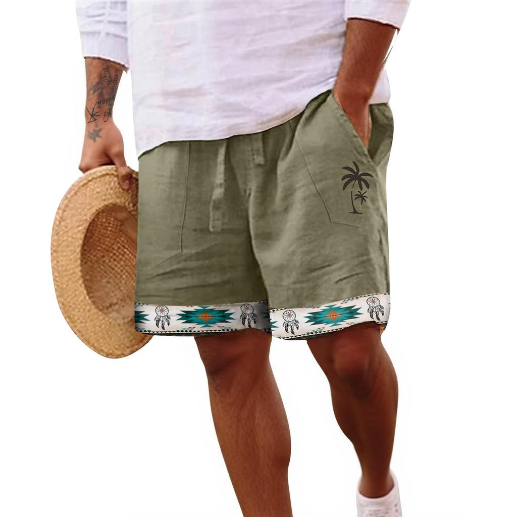 Men's Cotton And Linen Solid Color Lace-up Sweatpants Men's Shorts Casual Pants