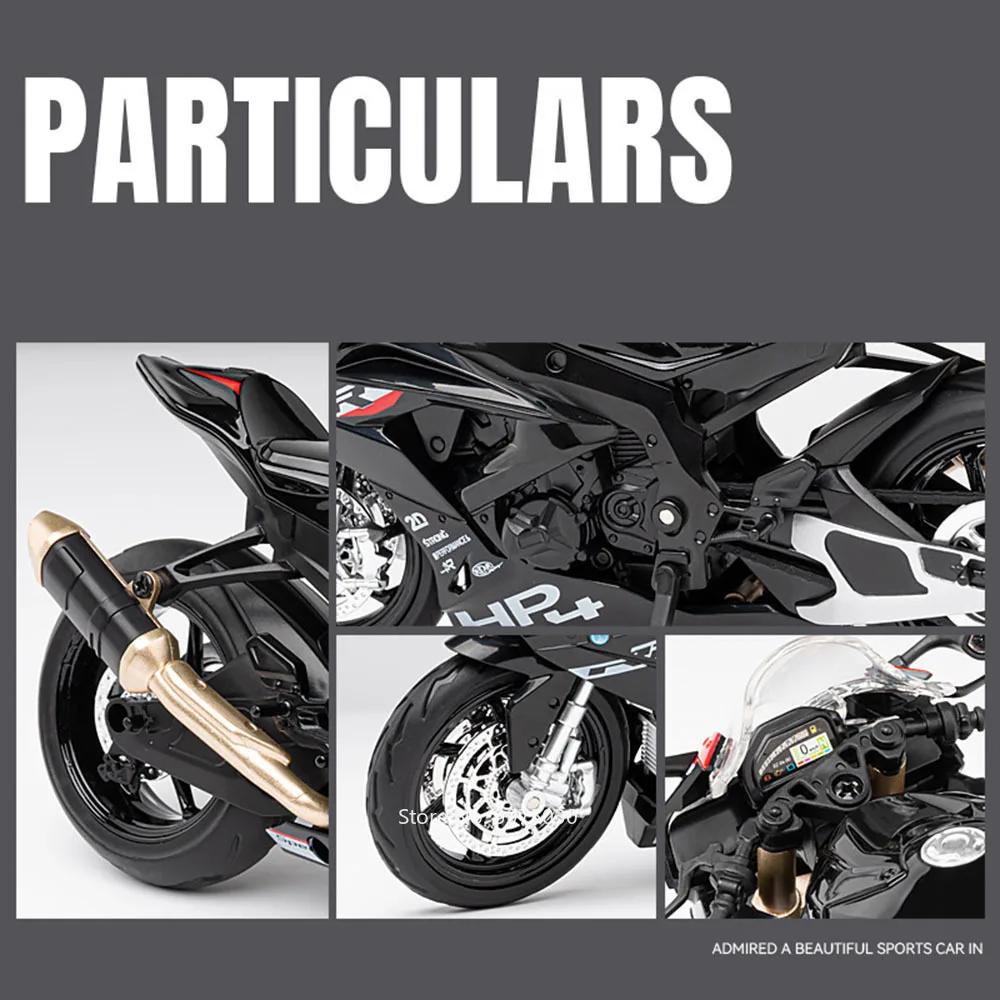 1/12 Scale BMW HP4 Motorcycle Model Car Toy Alloy Diecast Light Music Shock Absorption Motor Miniature Models Kids Birthday Gifts