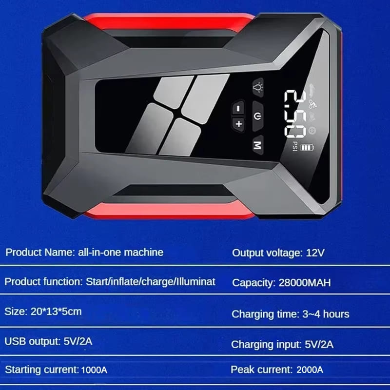 4 In 1 New Car Starting Air Compressor Multi-Function 28000mAh  Portable Battery Booster Digital Tire Inflator Fast Charging Emergency Power Supply