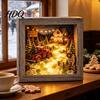 Winter Birthday Present Christmas Snowy Night Light Picture Frame Vintage Wooden Frame 3D Mini