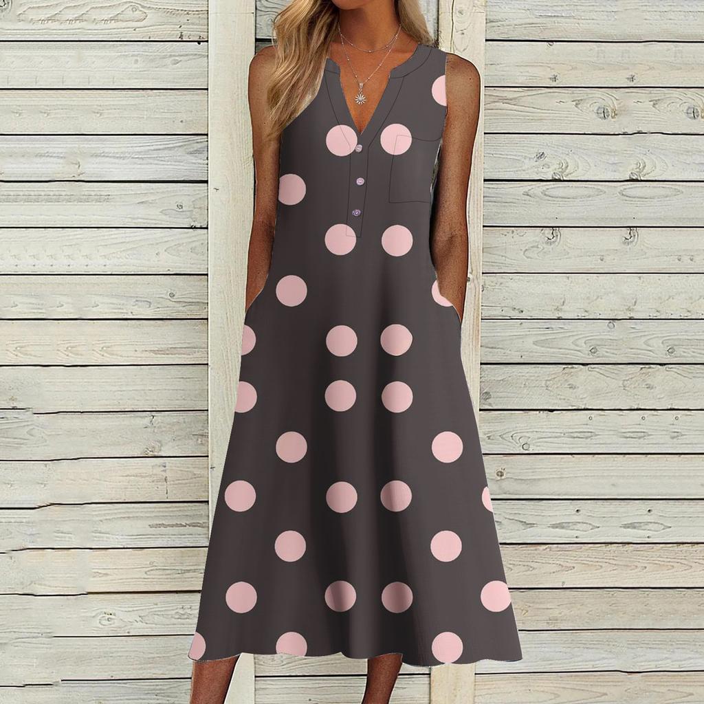 European and American summer new women's clothing, fashionable pocket V-neck striped sleeveless casual dress
