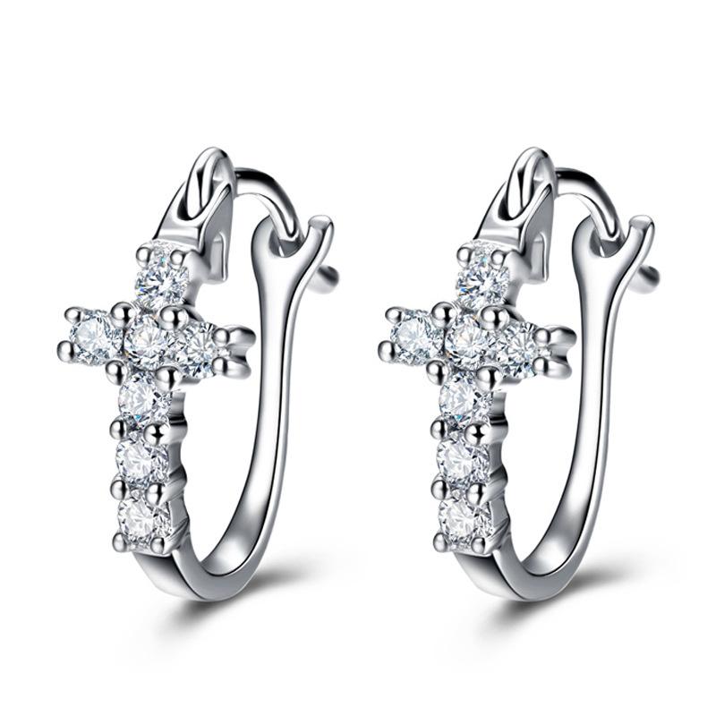 New Minimalist White Diamond Cross Zirconia Earrings with Personalized Temperament and High End Earrings Accessories