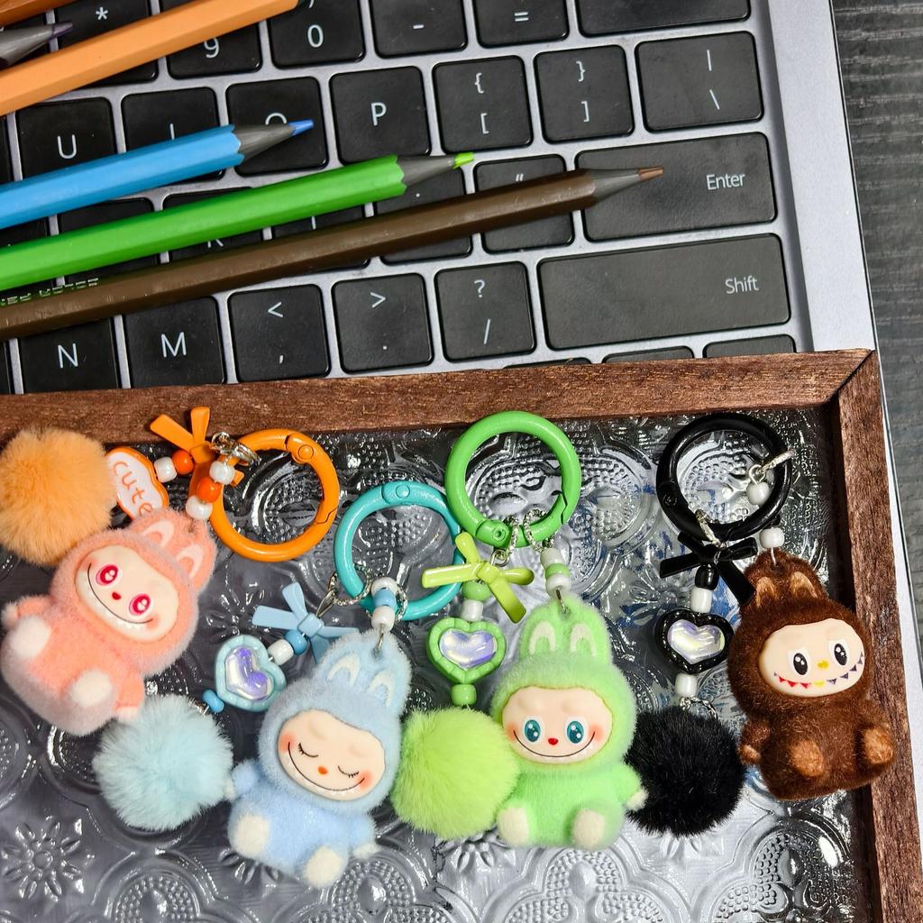 Three-dimensional Flocking Keychain Soft Glue Cute Baby Walking Bag Mobile Phone Pendant Cute Pendant