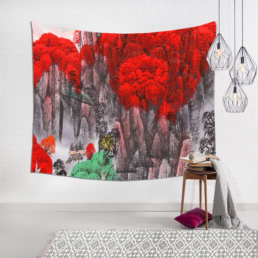 Japanese Ocean Wave Sunset Sun Tapestry Exotic Style Red Crowned Crane Background Bedroom Wall Cloth Room Decoration Painting Hanging Cloth