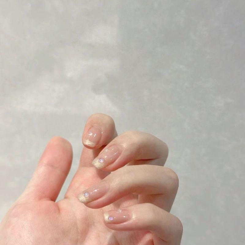 

Summer Fresh Nail Stickers New Arrival Mermaid Bubble French Nude Color Fake Nails Elegant Wear Armor XS short square mermaid Ji bubble