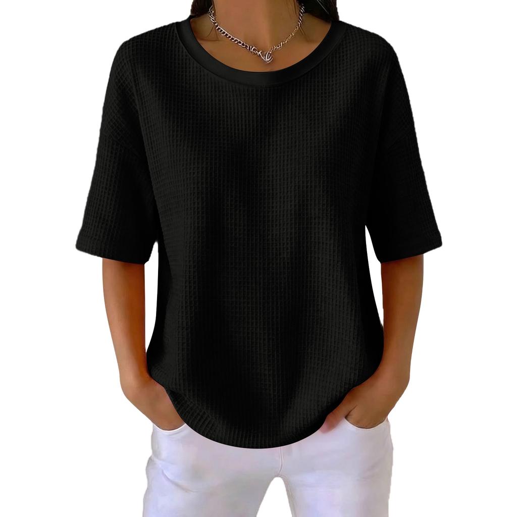 Women's New Summer Color Knit Round Neck Short Sleeve Top