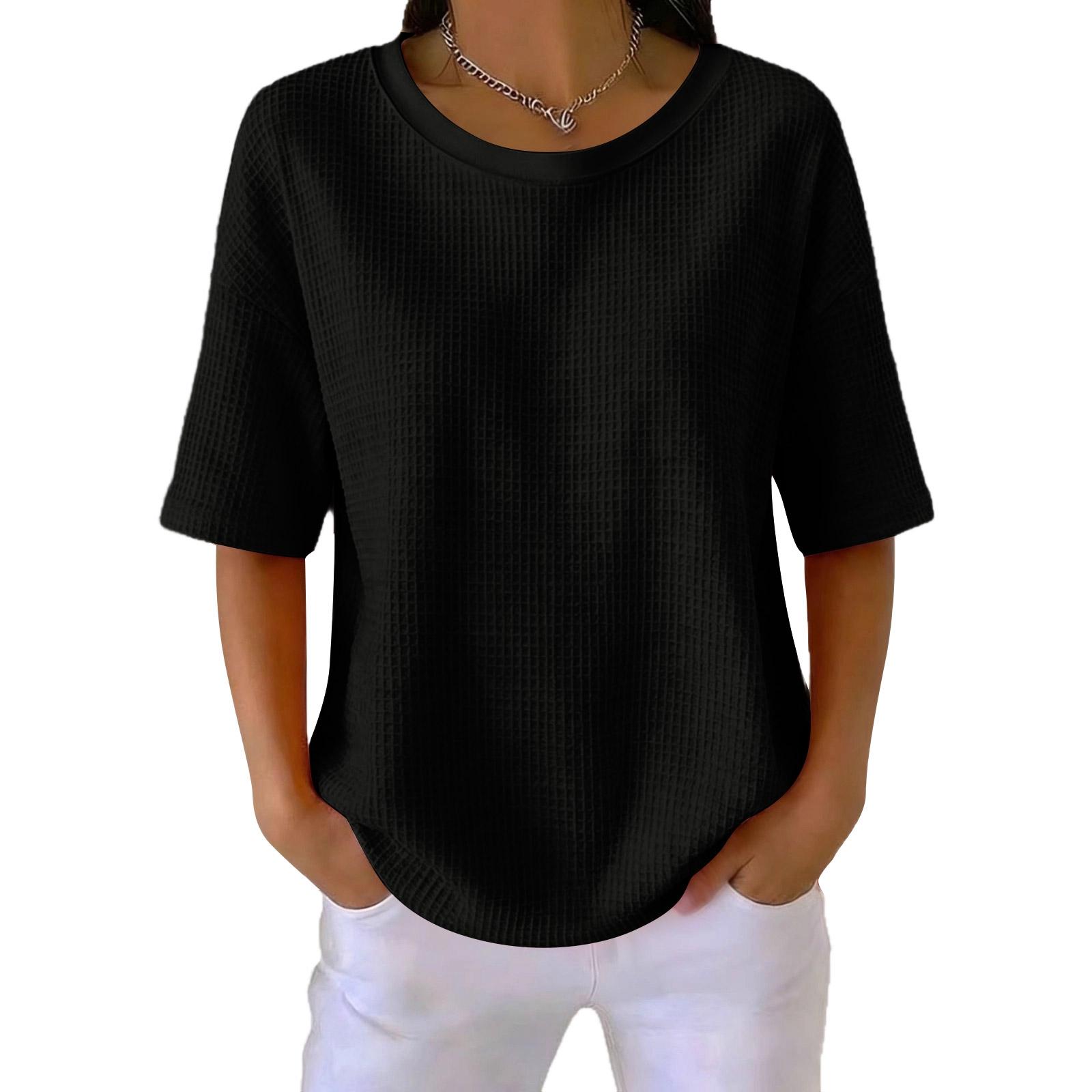 Women s New Summer Color Knit Round Neck Short Sleeve Top XL чёрный