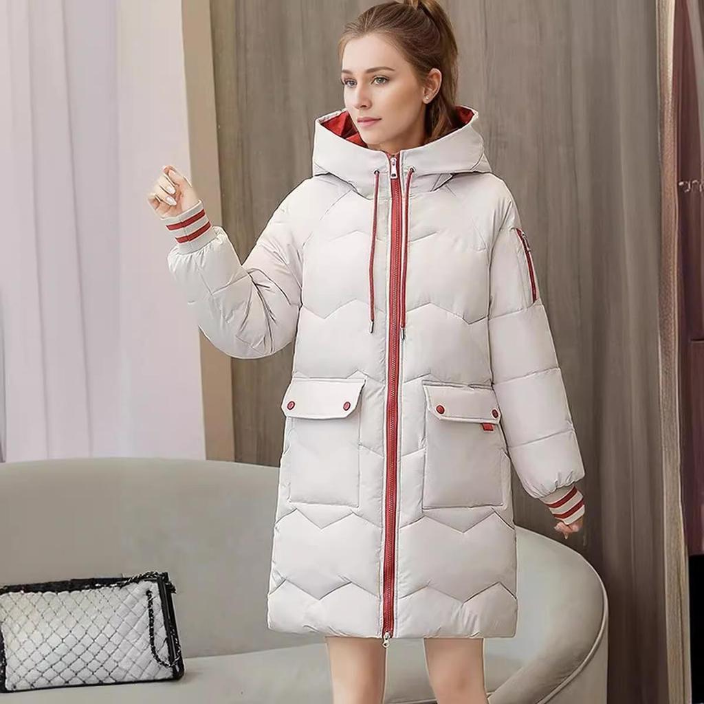 YJKDYK 2026 Winter Women's Jacket Zipper Hooded Thicken Warm Cotton Jacket Female Pure Color Casual Long Jacket Parka Tops