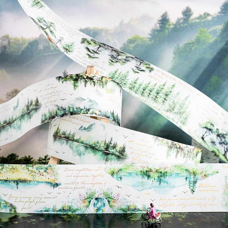 1 Rolka Retro Tusz Krajobraz Washi Tape Ukryta w Lesie Seria Poezji Materiały do Scrapbookingu Ramka na Zdjęcia DIY Naklejki Dekoracyjne