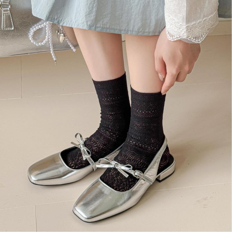 Chaussettes montantes tube ajourées en maille dentelle vague unie fine pour femmes printemps et été