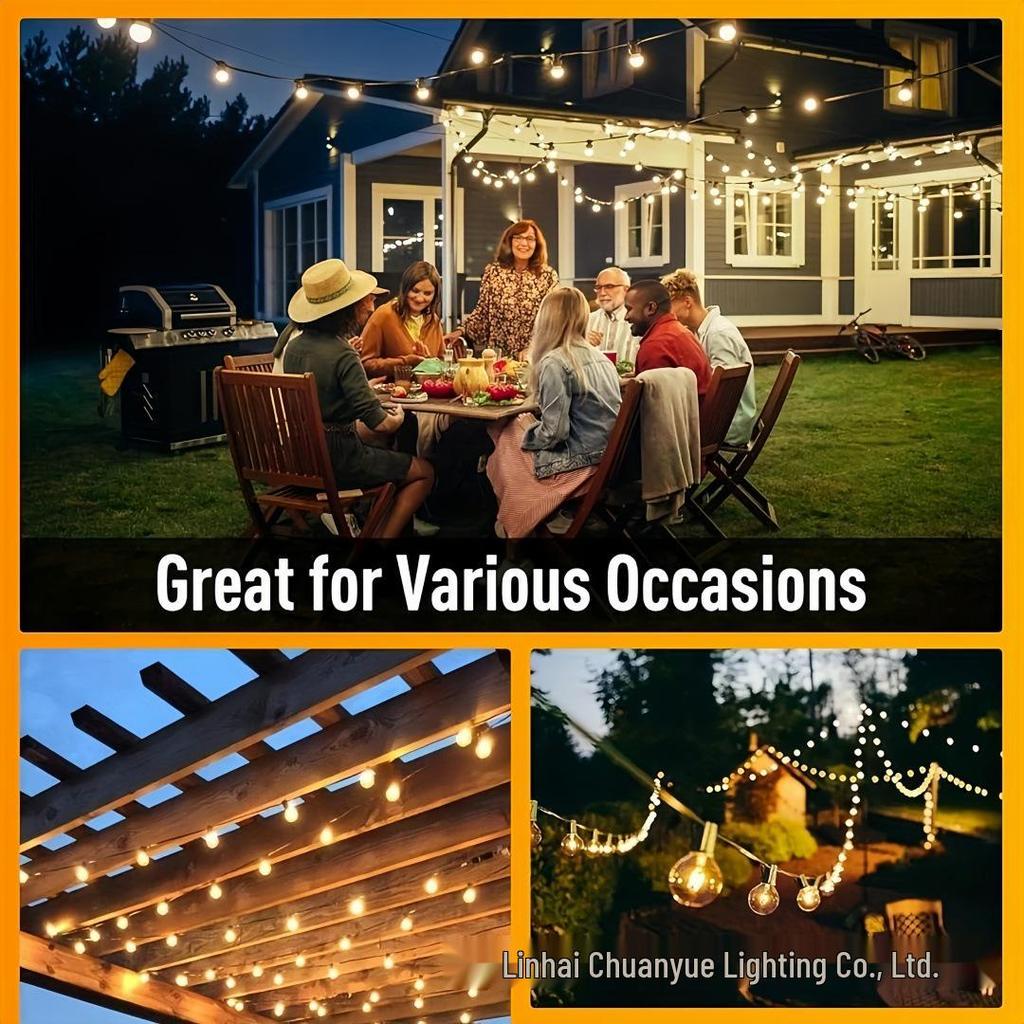 Waterproof Outdoor Solar LED G40 Bulb String Lights for Courtyard & Camping