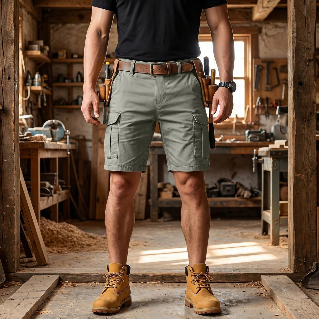 Pantalones Cortos Cargo para Hombre con 6 Bolsillos, Cierre de Botón, Cintura Elástica, Color