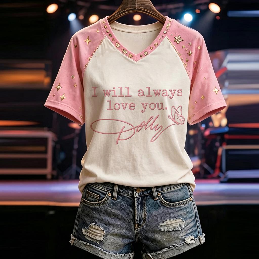Women's Casual V-Neck Short-Sleeve Letter Print Top