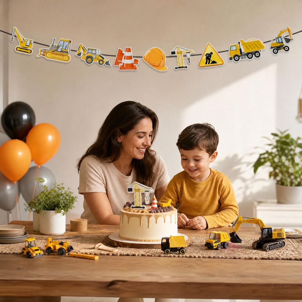 Construction Vehicle Theme Party Decorations Excavator Garland for Kids Birthday
