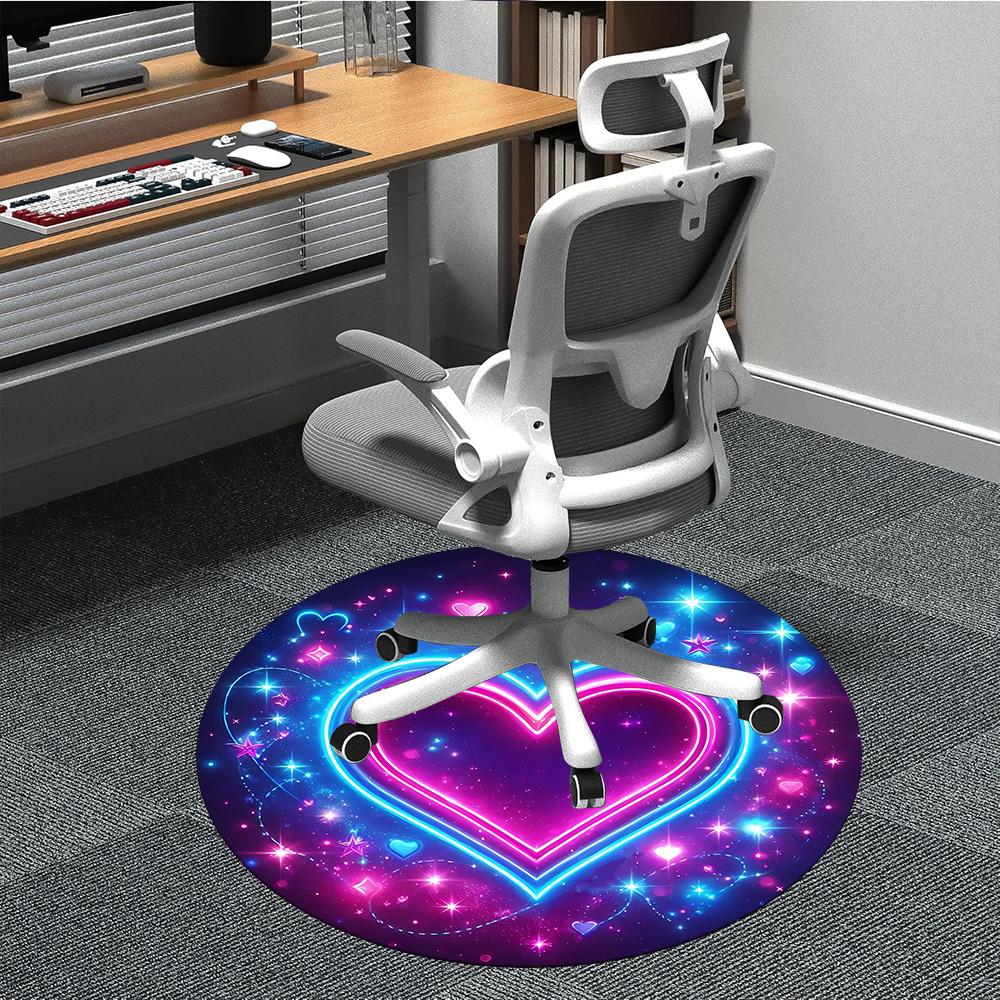 1pc Neon Heart Office Round Rug, Carpet for Office, Gaming, Lightweight Round Floor Mat yy260208004