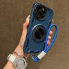 For Magsafe Magnetic 360°Rotat Metal Car Bracket Ring Lanyard Phone Case For iPhone 16 Pro Max 14 11 12 13 15 Pro Max Back Cover