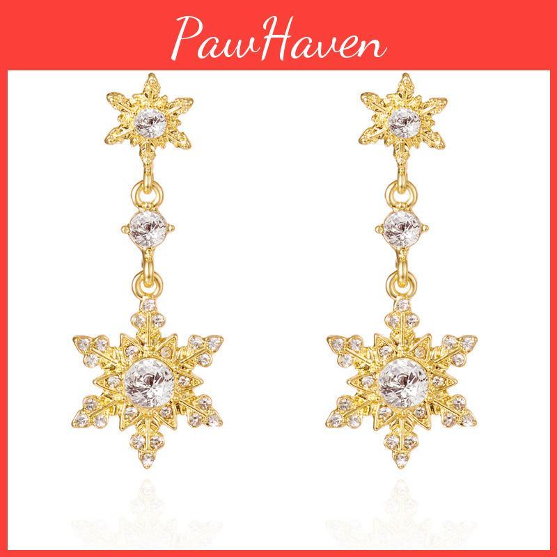 Schneeflocken-Anhänger-Ohrringe mit Zirkonia-Tropfen für Frauen Saisonschmuck