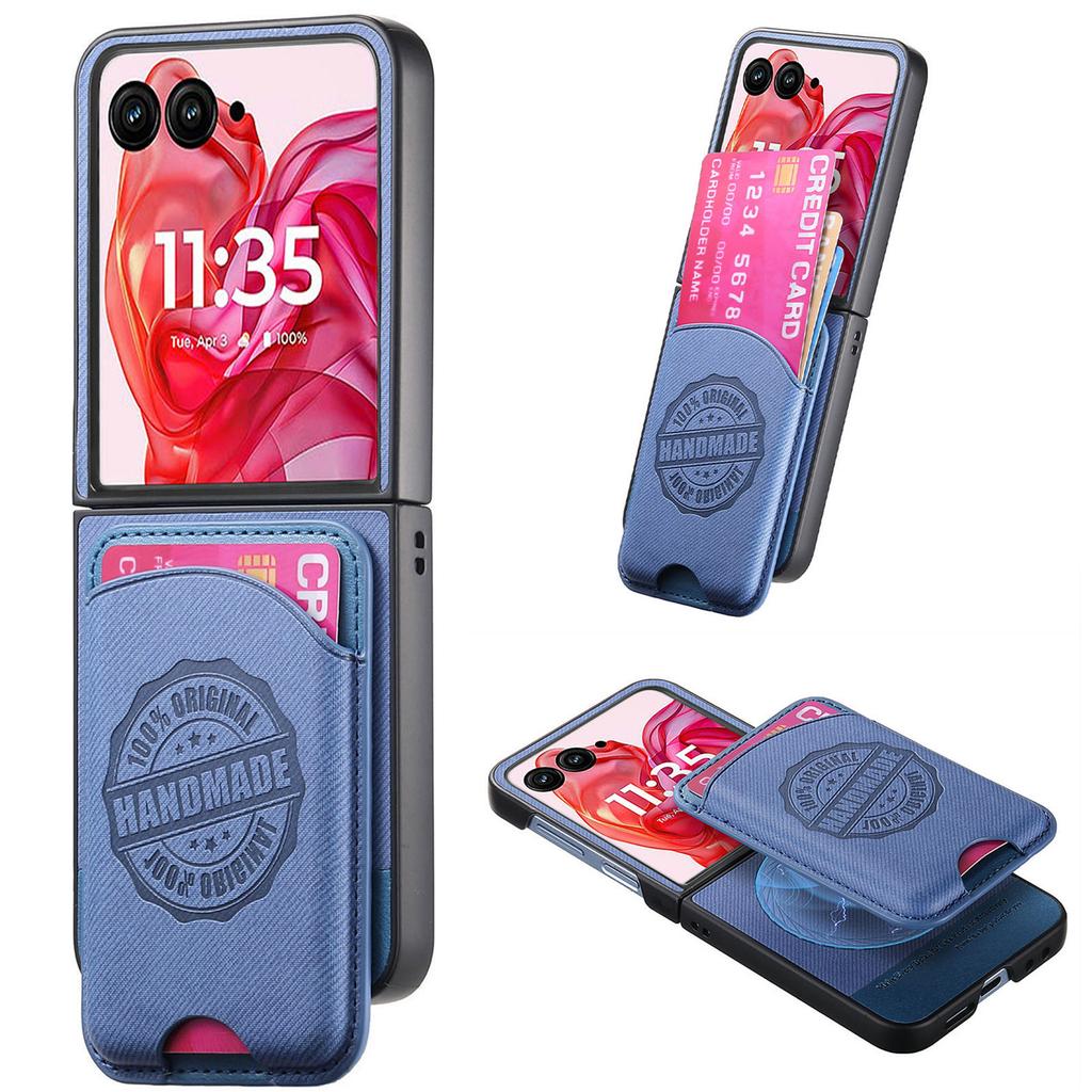 For Motorola Razr 50 Ultra 5G Case with Card Bag Compatible with MagSafe Denim Texture Leather Back Cover