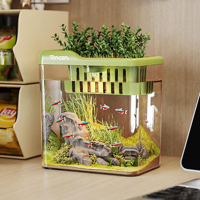 New Small Fish Tank Imitation Glass Clear Ecological Aquarium for Living Room Office Desktop Goldfish Turtle Home
