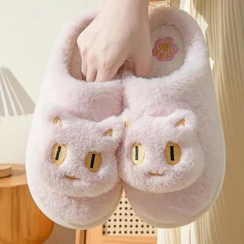 Women's Cotton Slippers  Cotton Slippers Plush Cartoon Warm Comfort Couple Home Thick Soled Lovely Non Slip Slippers Cat 2025