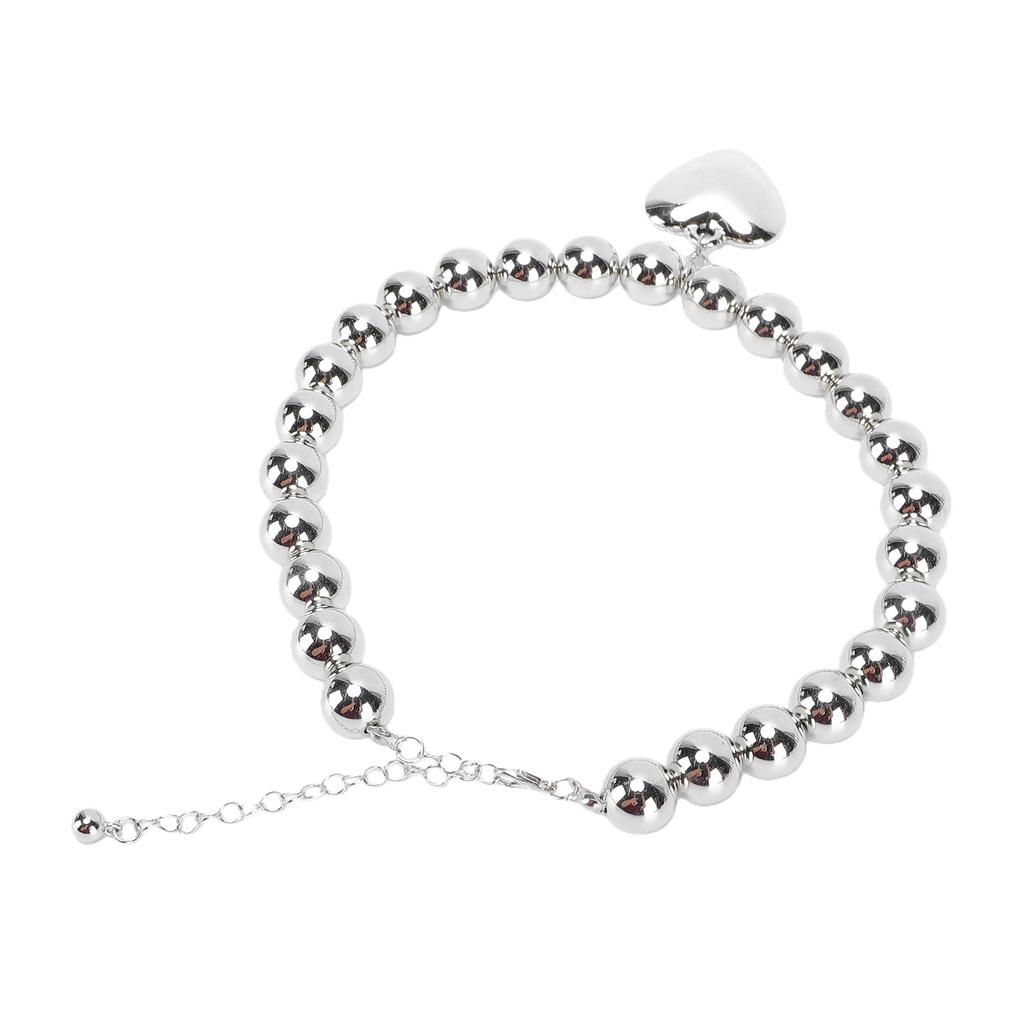 Chunky Heart Pendant Collar Necklace Thick Bold Ball Necklace for Party Anniversary Daily Wear Silver