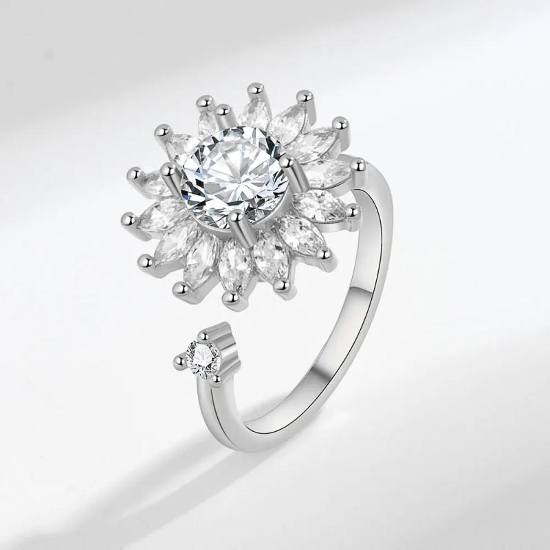 1pcs New Fashion Rotating Zircon Flower Opening Adjustable Ring Luxury Niche Decompression High-end Design Sense Accessories