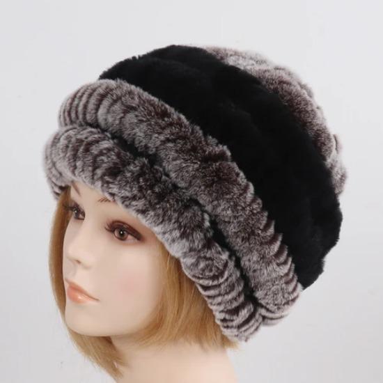 Russia Winter Real Fur Hat Women Knitted Real Rex Rabbit Fur Bomber Hats Lady Natural Warm Genuine Rex Rabbit Fur Cap