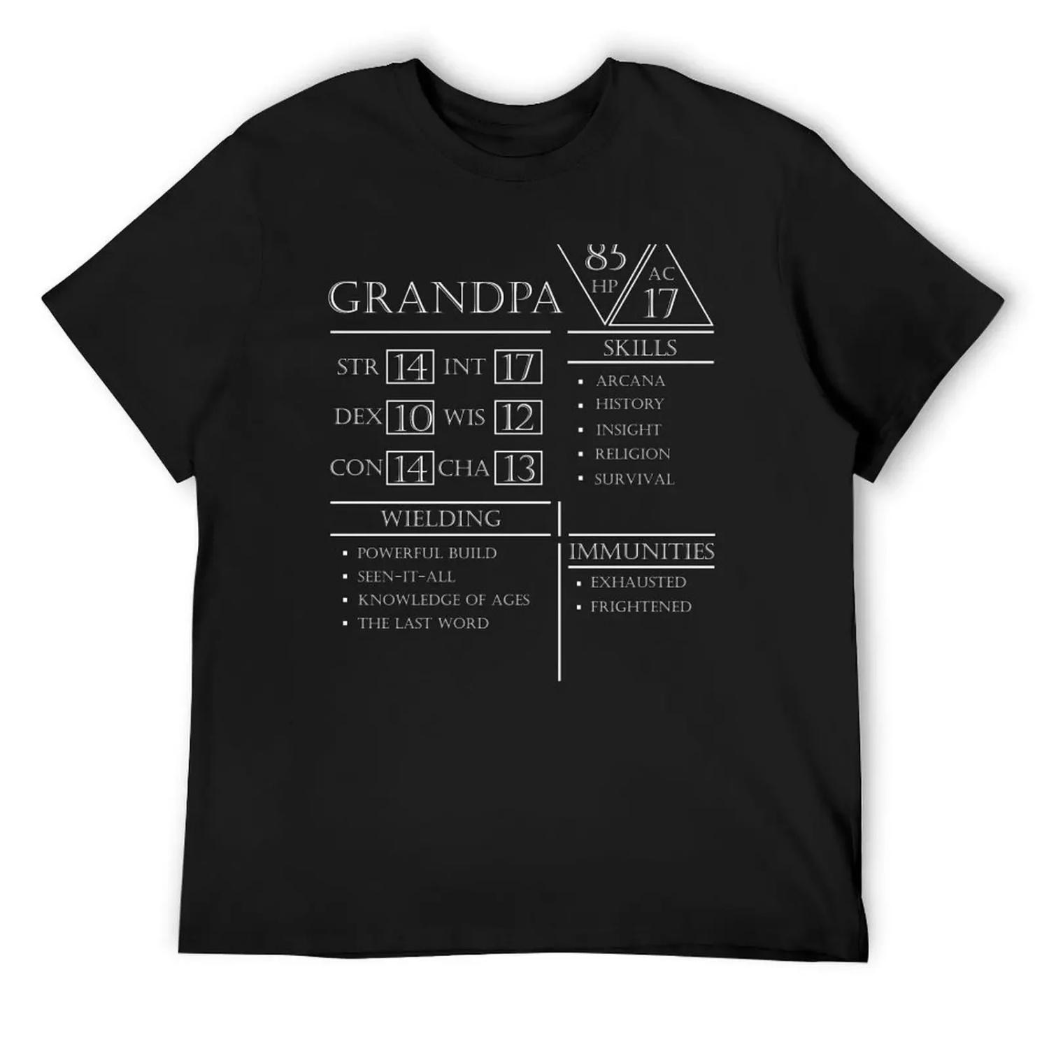 

Grandpa Stats - Character Sheet - White T-Shirt graphics oversized t shirt anime Men s cotton t-shirt XXXXXL чёрный