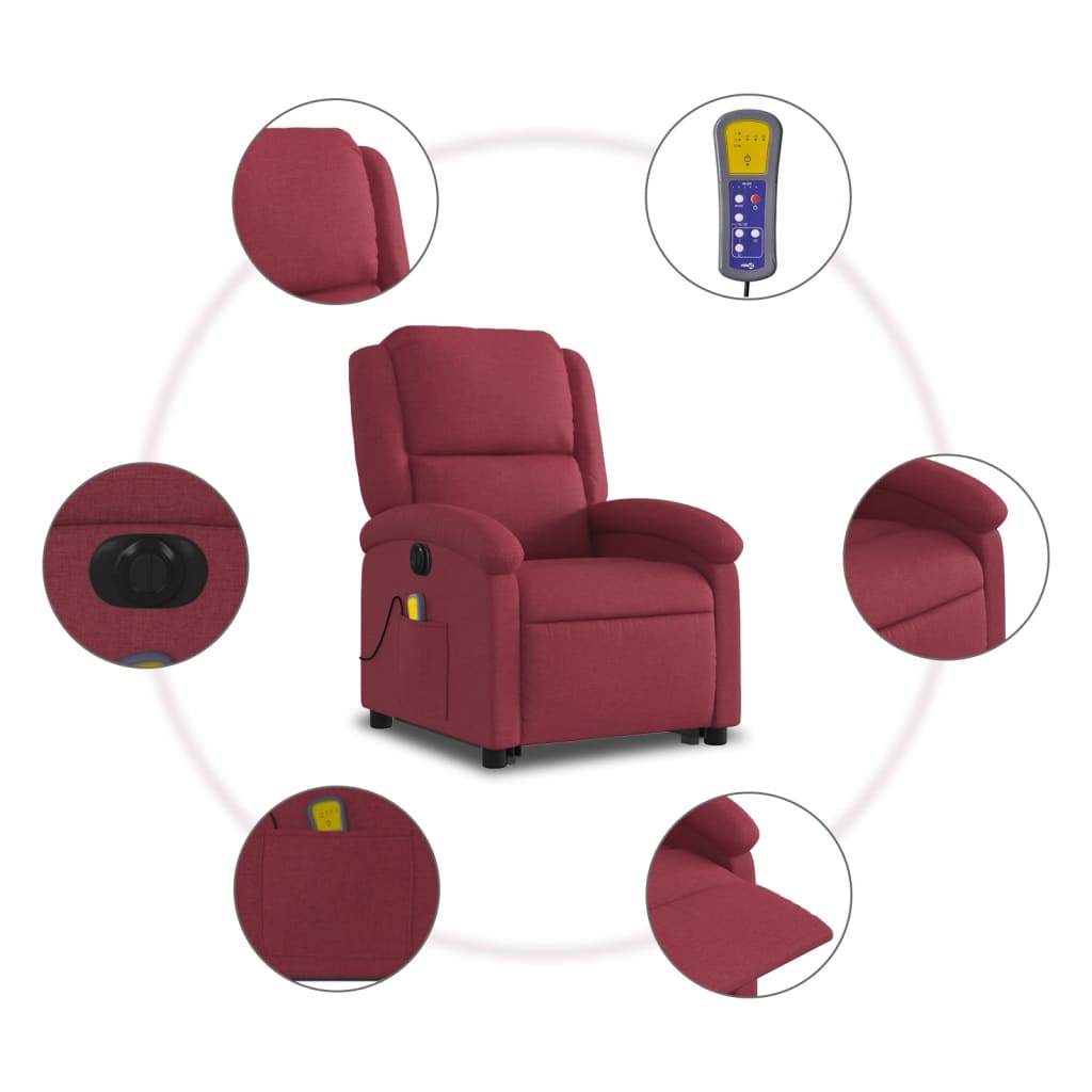 Vidaxl Lift-Up Massage Chair, Electric, Reclining, Red