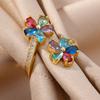 Anelli Doppi Fiore Zircone Viola per Donne Colore Oro Acciaio Inossidabile Anello Aperto Fiore Gioielli Estetica Matrimonio Regalo