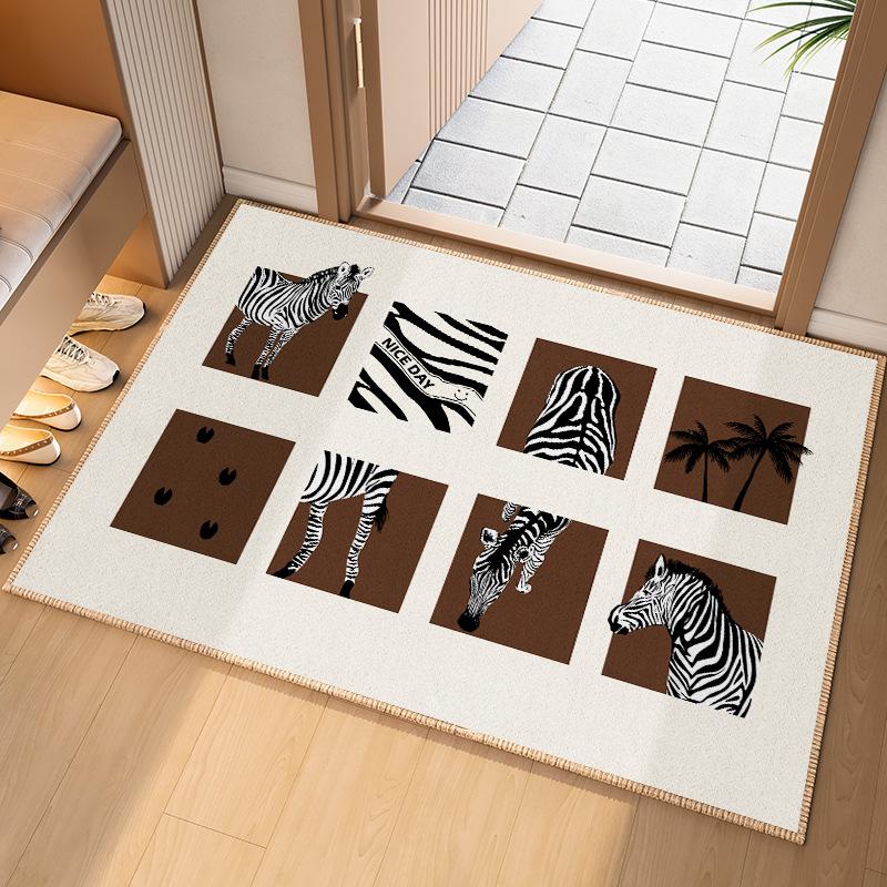 Cartoon Black Cat Pattern Carpet Minimalist Design Rug Non-Slip Door Mat with Paw Prints for Entryway Home Decoration Floor Mat