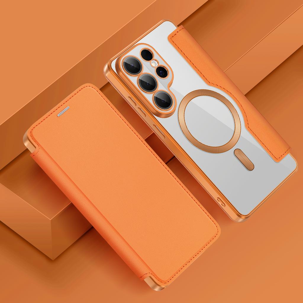 Magsafe Magnetic Luxury Solid Color Leather Flip Wallet Card Slot Phone Case For Samsung S26 Ultra S23 S25 Edge S22 S24Plus A35 5G/A36/A55/A17 Cover