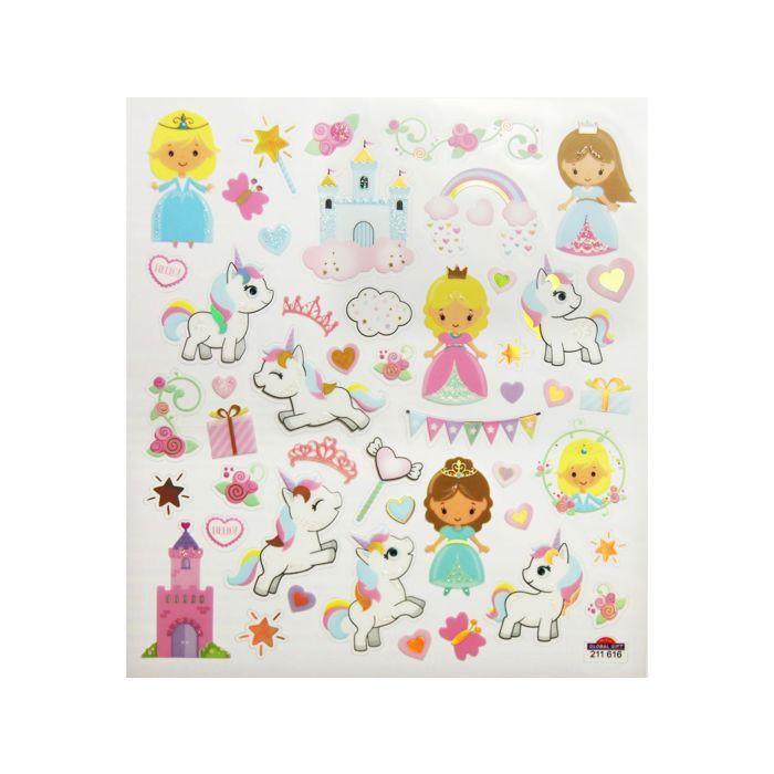 Autocollants - Petites princesses et licornes - Dorures et paillettes