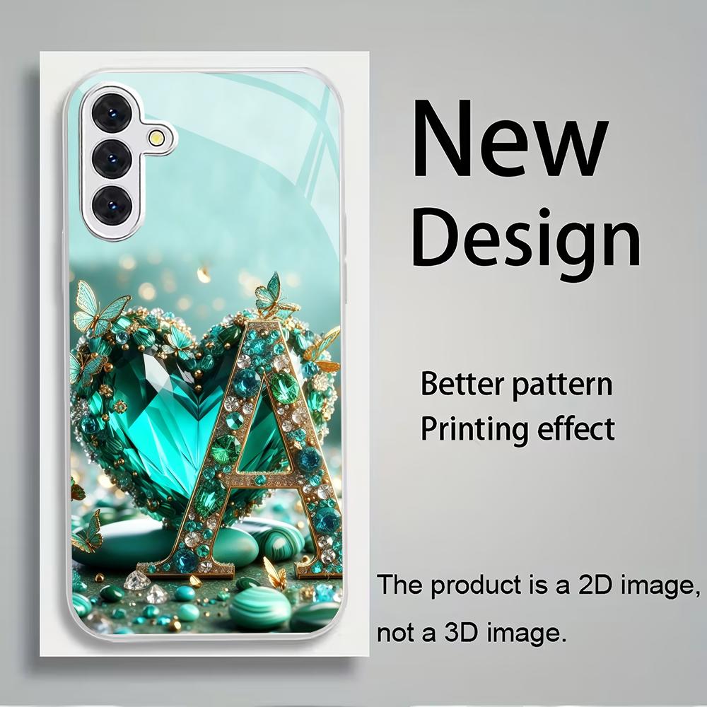 Letter A tempered glass phone case suitable for Samsung Galaxy S26 S25 S24 S23 S22 S20 FE/Ultra/Plus anti drop back cover
