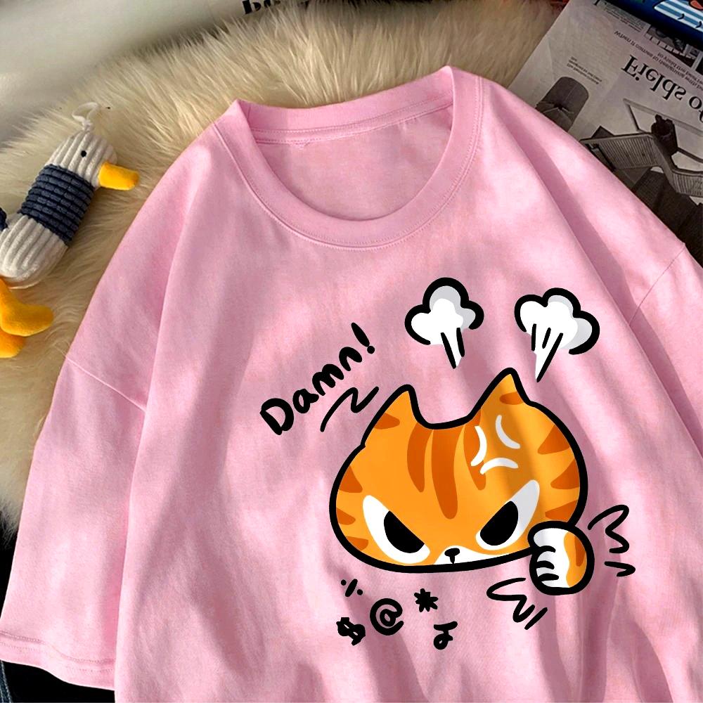 The Angry Cat Printed Round-neck and Womens Top Clothing New Fashion Summer Woman Clothing Cartoon Ladies Graphic T-Shirt