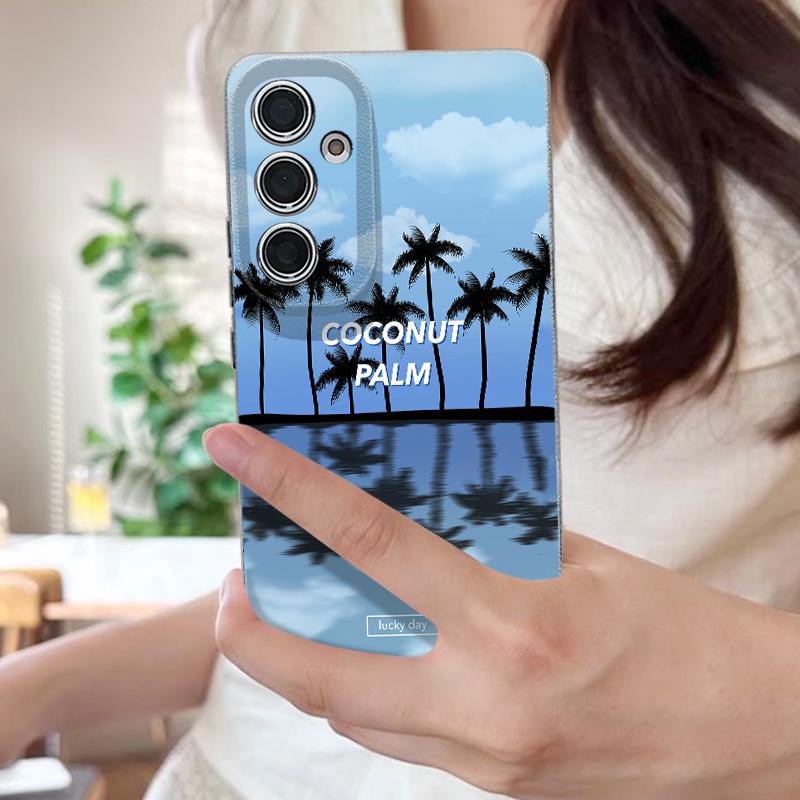 Creative Coconut Sunset Print Case For Samsung S26 S25 S24 Ultra S23 S22 S21 FE A15 A16 A17 A35 A36 A37 A54 A55 A56 A57 5G Leather Texture Cover