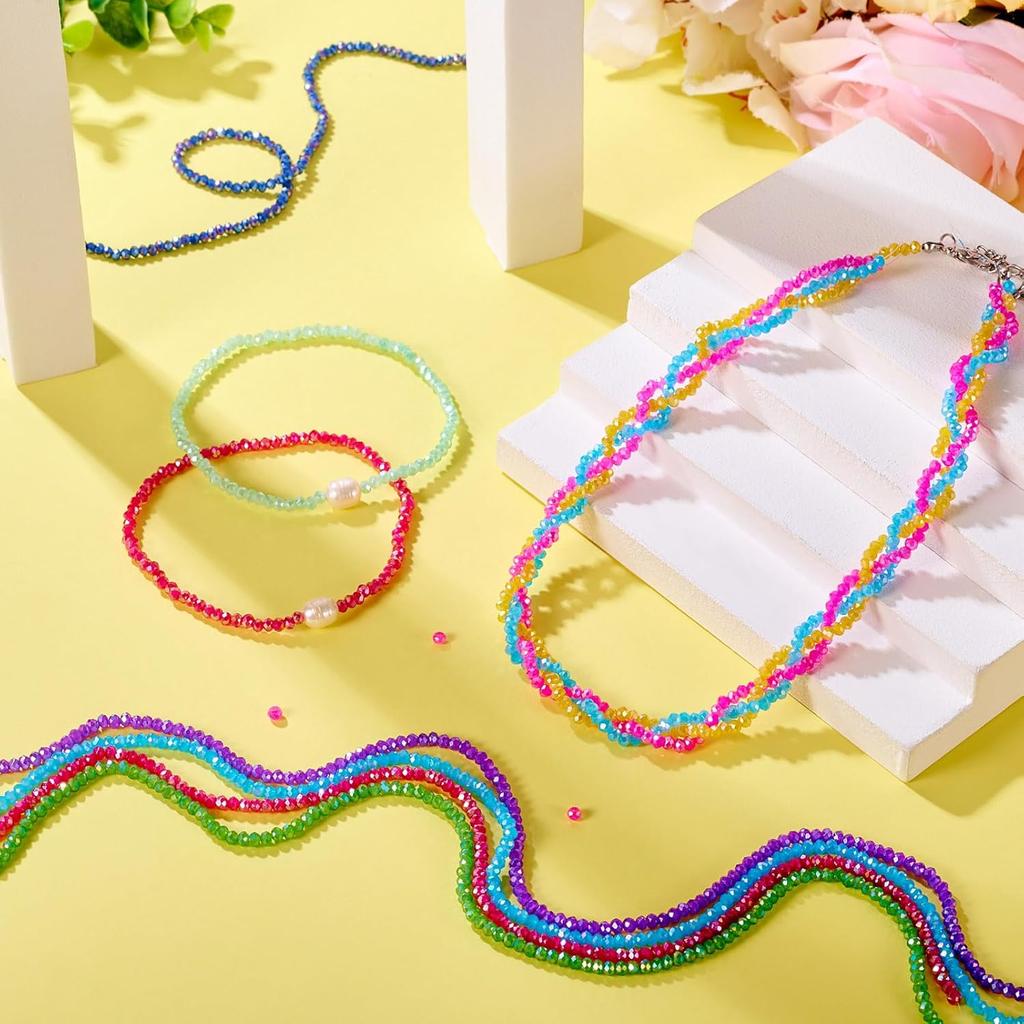 Cheriswelry Crystal Glass Beads 3x2mm AB Color Faceted Glass Loose Spacer Beads Rainbow Beads for DIY Necklace Earring Bracelet Making Home Party