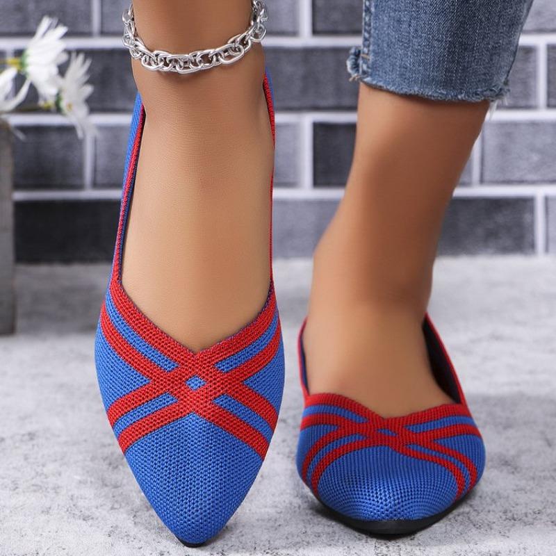 Women's Pointed Toe Flat Shoes Solid Color Knitted Slip On Shoes Casual Breathable Ballet Flats Women Flat Shoes Women