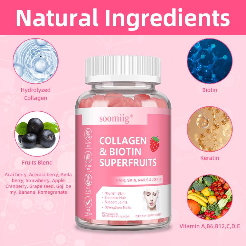 Hydrolysiertes Kollagen (Typ I II II V X), Biotin, Keratin, 60 Gummibärchen pro Flasche