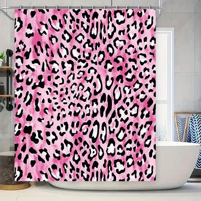 Animal Print Shower Curtain Decorative Plastic Rod Pocket Waterproof Pink Leopard Pattern Home Bath Mat Bathroom Accessories For
