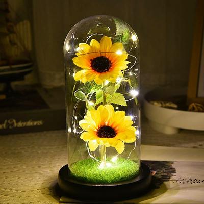 Glazen Stolp Eeuwige Zonnebloem Kunstbloem Ornament in Glazen Stolp Lichtgevende Decoratie Creatief Moederdag Kerstcadeau