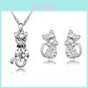 Cat Crystal 3pcs Shaped Necklace Earrings Jewelry Set Gift Teen Girls For Women