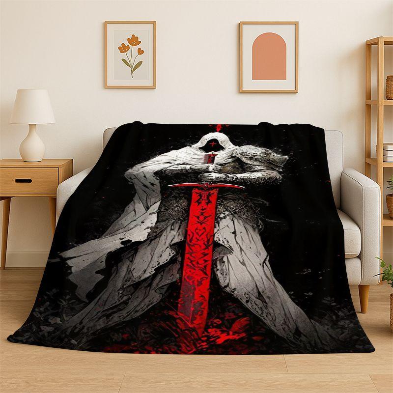 Templar Knight Dark Cavalier Crusaders Cartoon Flannel Blanket Soft Throw Blanket for Bedroom Living Room Bed Picnic Nap Cover