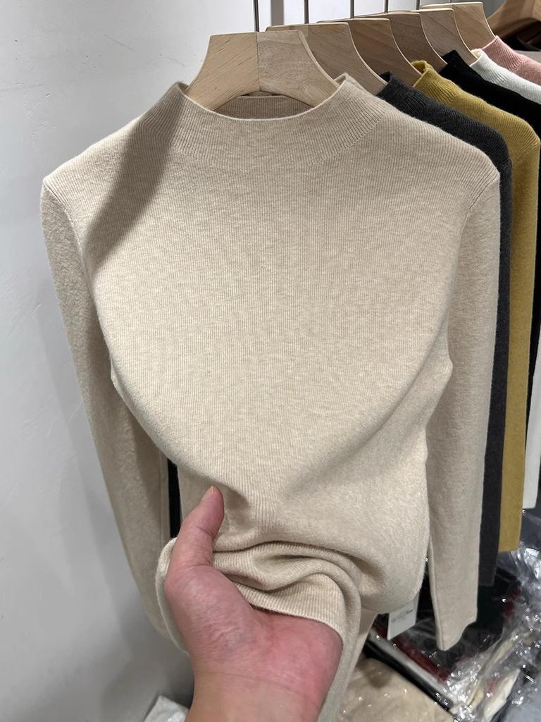 Semi-turtleneck inner bottoming shirt long-sleeved sweater solid color autumn and winter new thermal top knitted sweater women