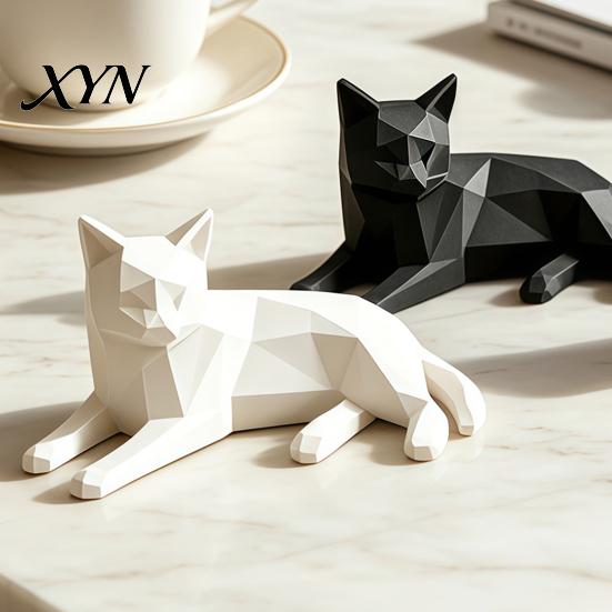 Cute Shelf Accents for Living Room 3D Printed Geometric Cat Figurine, Minimalist Desktop Sculpture Lovers, Small Desk Ornaments Lovers Nordic