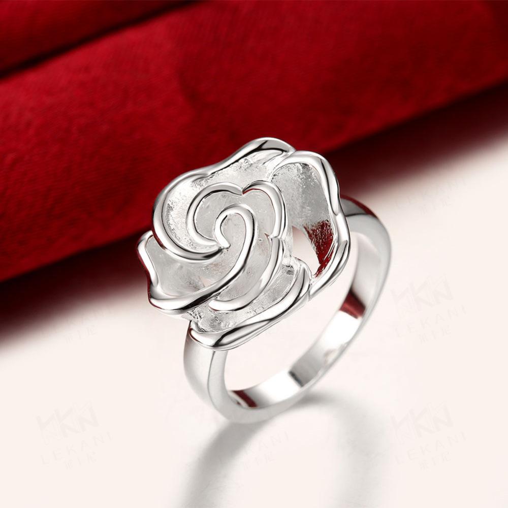Anello Donna in Argento Sterling 925 Taglie 7-10# Fiore Raffinato Moda Regalo di Matrimonio Fascino Festa Gioielli Accessori Ingrosso