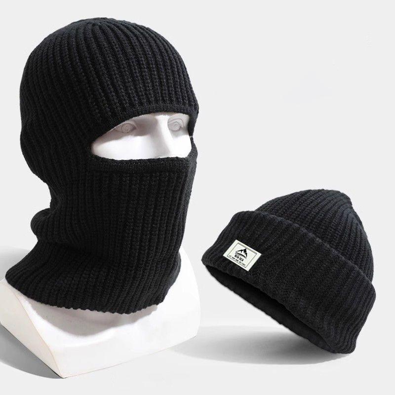 Knitted Hat Winter Cotton Thickened Cold Outdoor Cycling Warm Cap Mask 2 In 1 Full Face Protection Cap Earmuffs Balaclava Hat