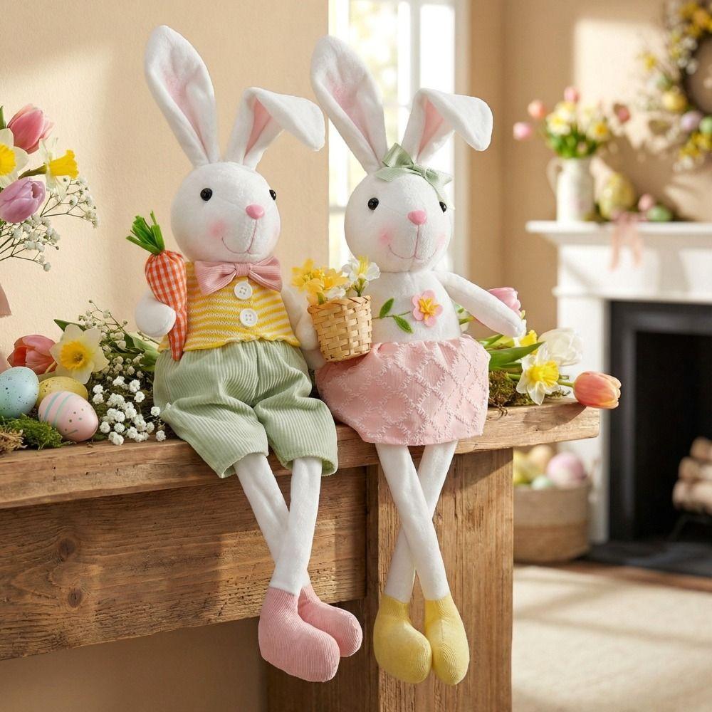 Adjustable Long Legged Easter Rabbit Decoration Carrot Flower Basket Spring Countrysides Theme Rabbit Figurine