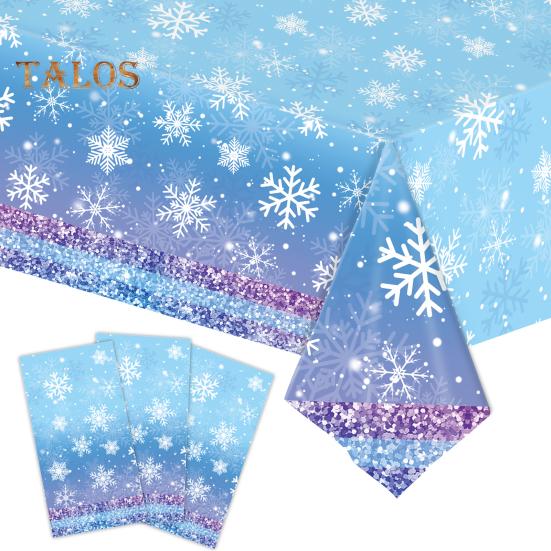 3/6 Pack Christmas Tablecloth Winter Holiday Snowflake Dining Tablecloth Plastic Disposable Table Cover for Christmas Party Decoration