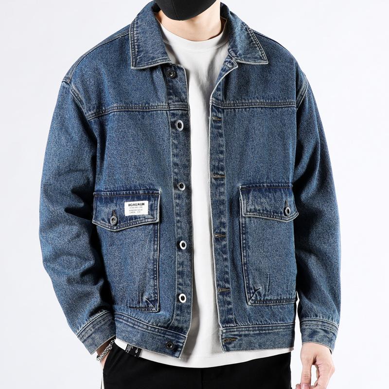 Autumn and Winter Denim Jacket Men's Loose and Handsome Denim Jacket Pure Cotton Men's Tooling Jacket